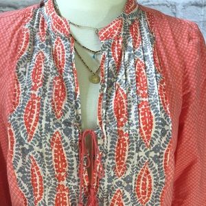 Jcrew size 2 tunic top orange white crisp cotton